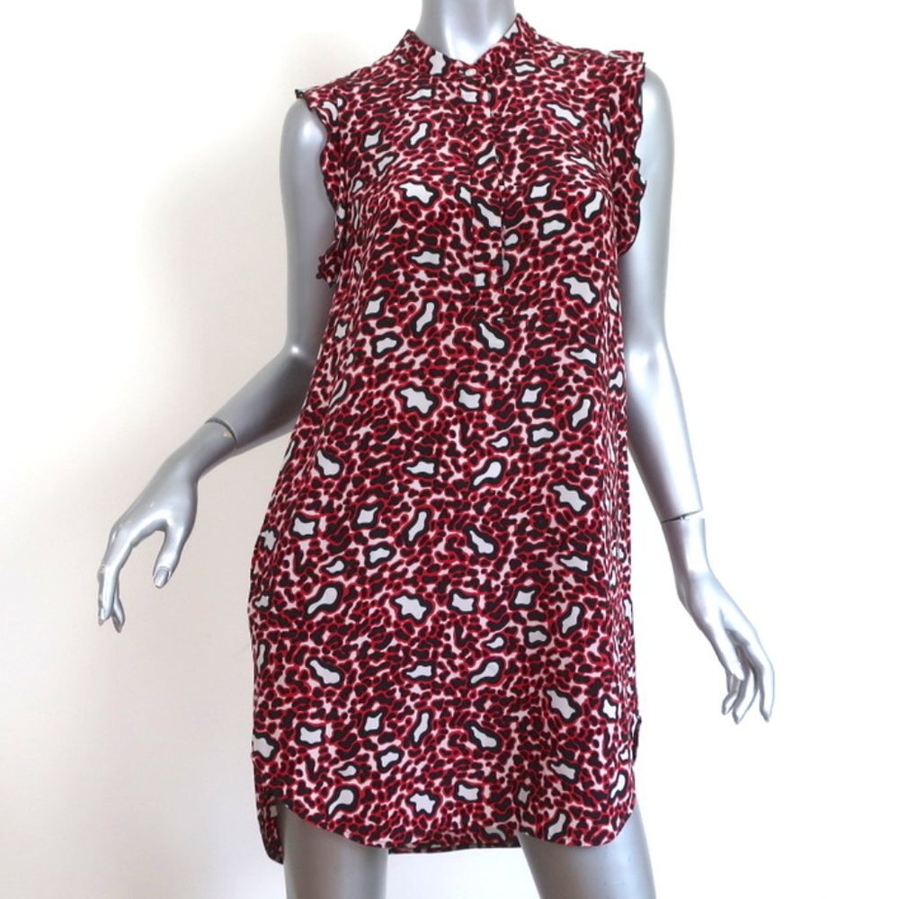 STELLA MCCARTNEY SLEEVELESS MINI DRESS RED/WHITE LEOPARD PRINT SILK SIZE 36